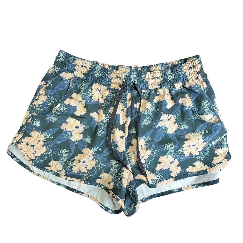 Guy Harvey Board Shorts Women XL Green Floral Hibiscus Drawstring Elastic Waist